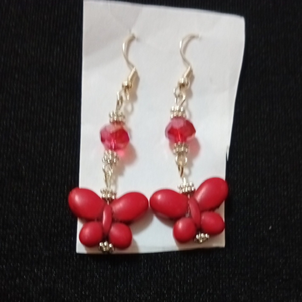 Handmade Elegant Red Butterfly Earrings